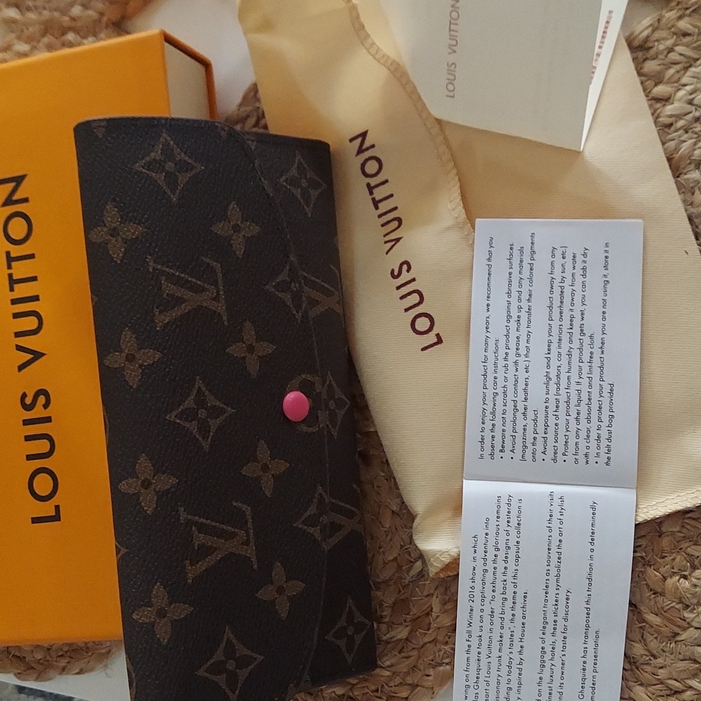 Louis Vuitton Monogram Canvas Wallet with Pink Snap Button